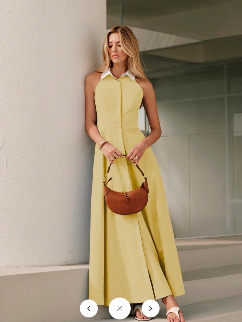 NWT Commense Button Down Butter Yellow Maxi Dress with White Collar